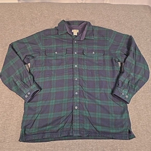 L.L Bean Flannel Shirt Adult Large Fleece Lined Shacket Button Front Plaid - Picture 2 of 8
